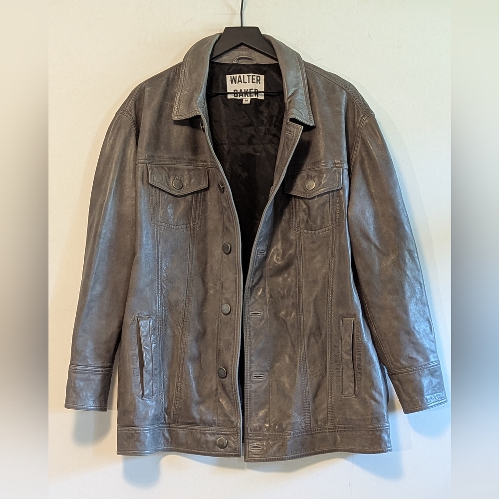 Walter Baker Gray Leather Jacket Coat Women's Medium Excel Used Cond Winter Fall